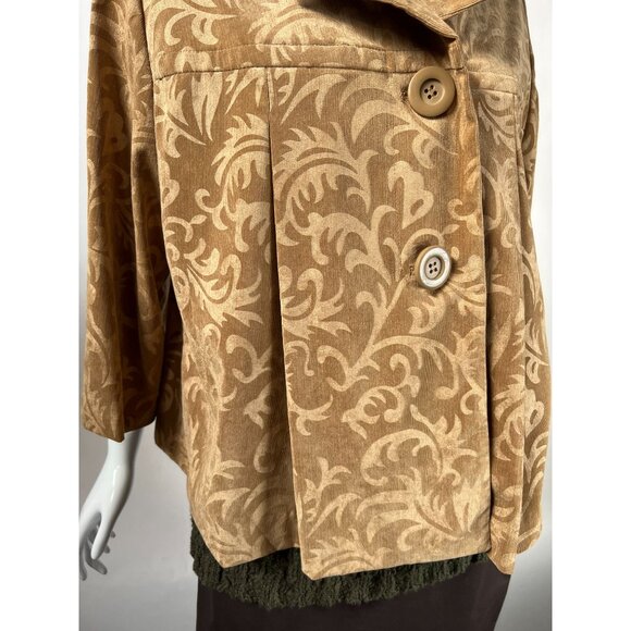 R.Q.T. Womens 1X Printed Corduroy Jacket Button Closure Beige & Brown Polyester - Picture 7 of 16